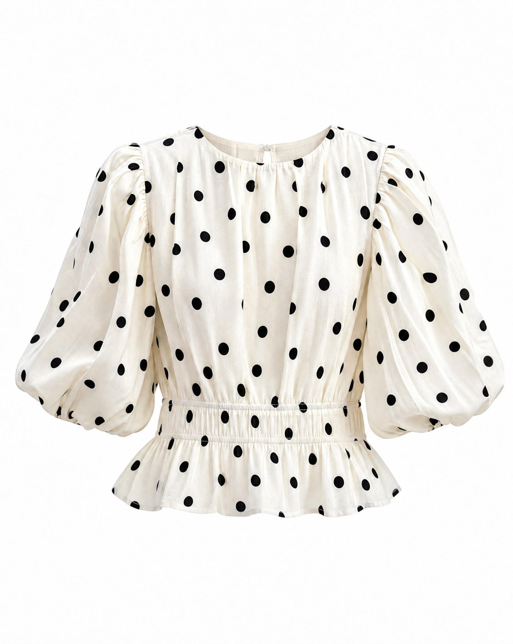 Bluse Polly – Polka-Dot-Bluse mit Puffärmeln in Creme-Schwarz