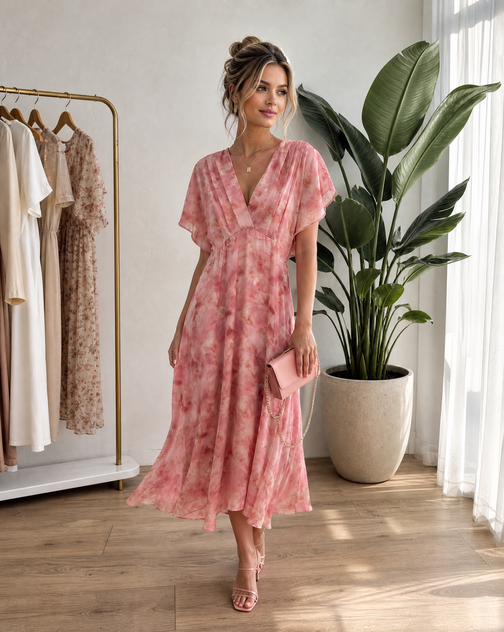 Feminines Midikleid Bliss mit Aquarell-Print