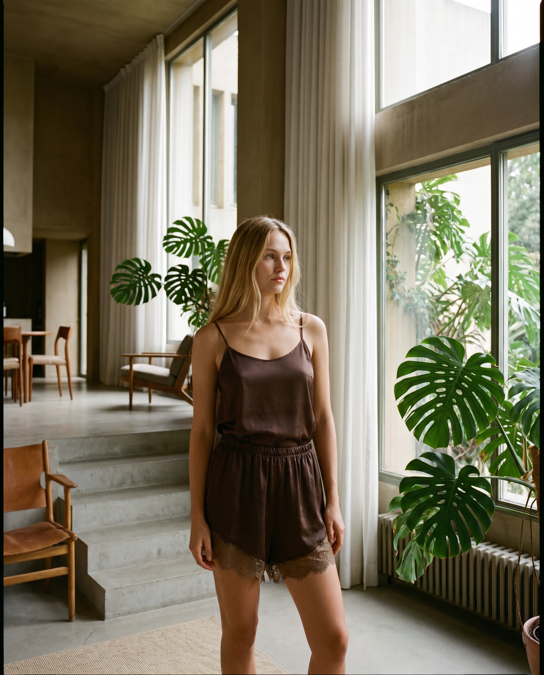 Shorts Silky Braun getragen mit passendem Camisole-Top