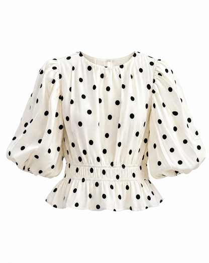 Bluse Polly – Polka-Dot-Bluse mit Puffärmeln in Creme-Schwarz