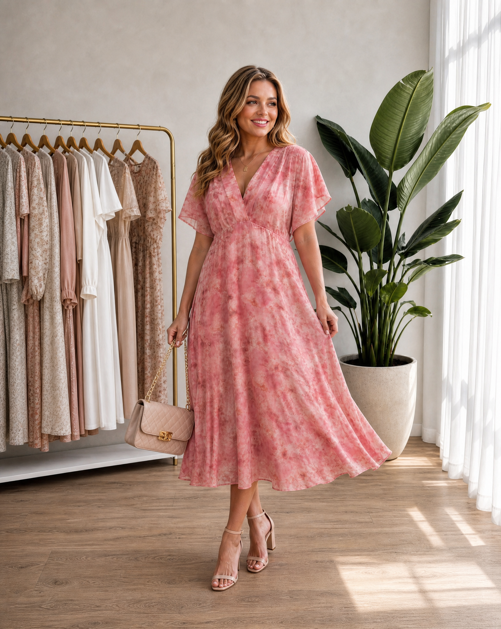 Feminines Midikleid Bliss mit Aquarell-Print
