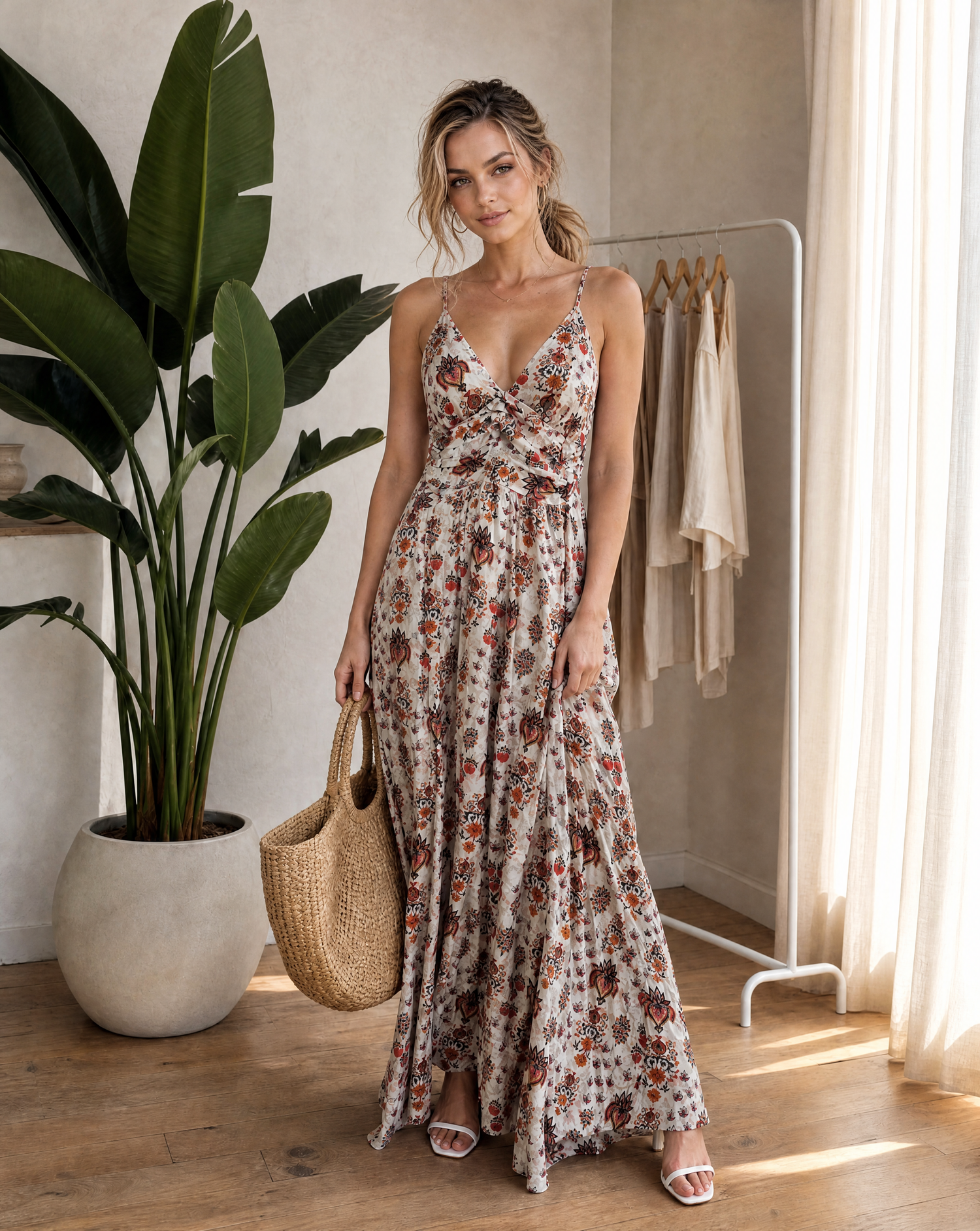 Fließendes Maxikleid Leni mit Boho-Print