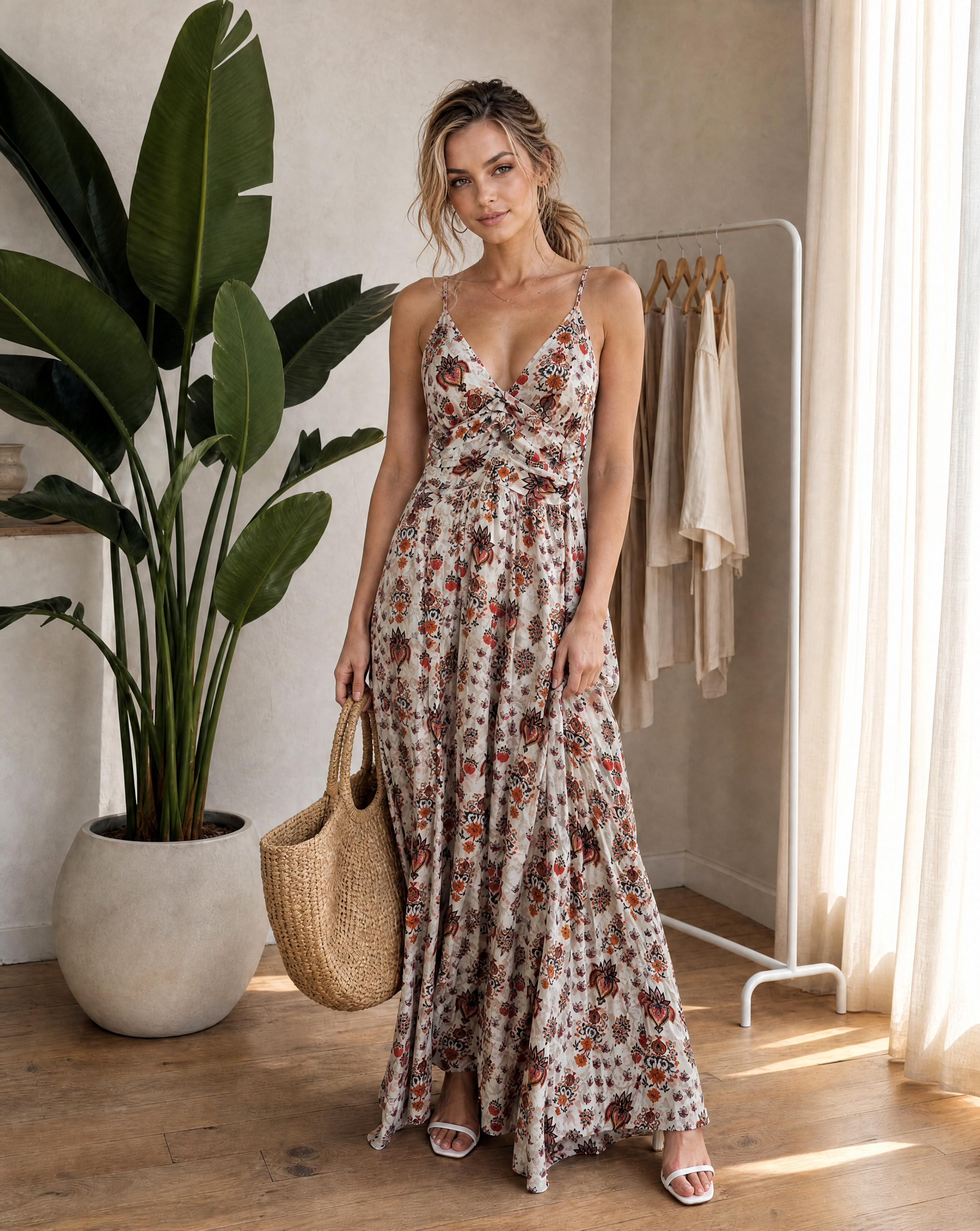 Fließendes Maxikleid Leni mit Boho-Print