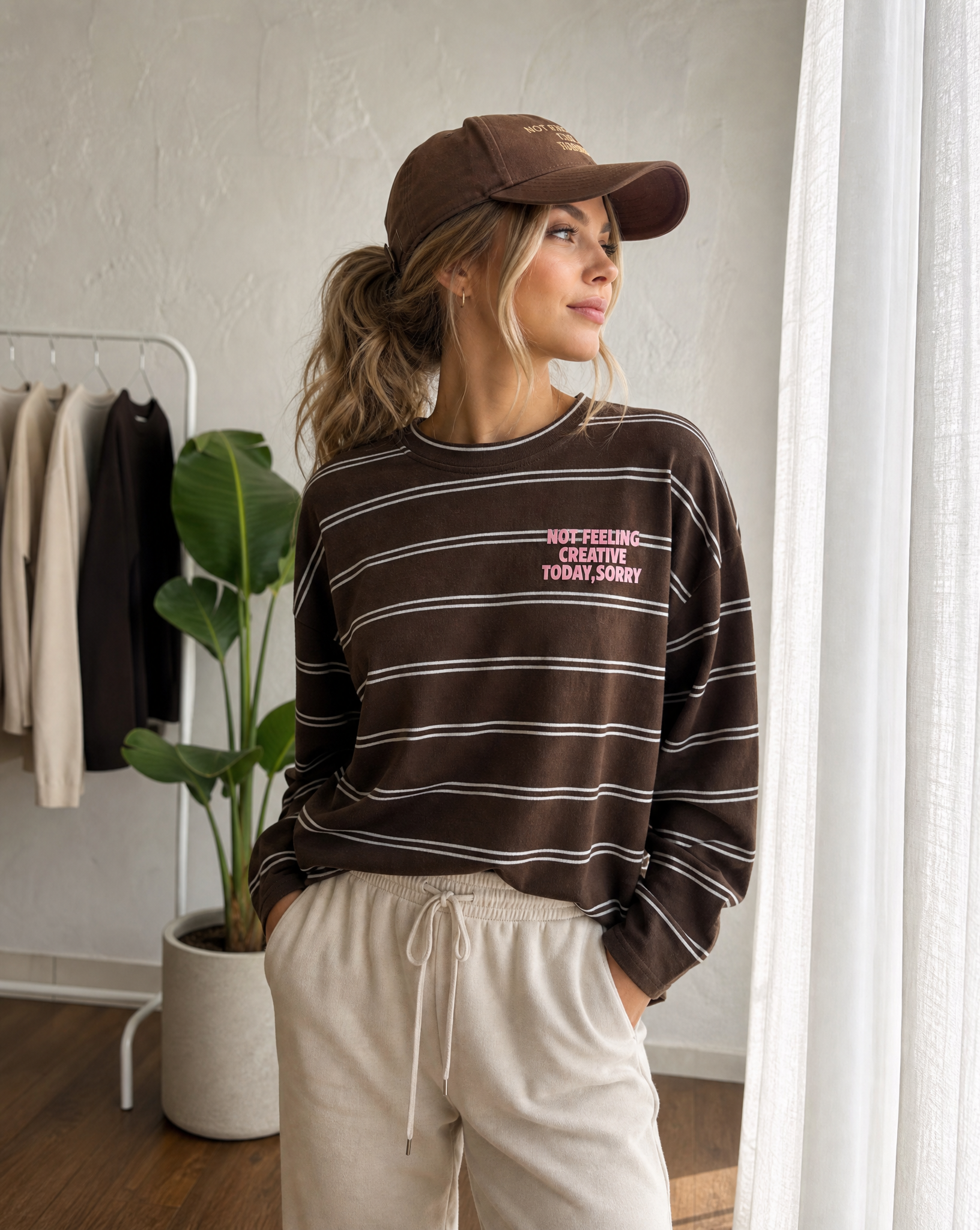 Gestreiftes Oversized Longsleeve "Not feeling creative today, sorry"