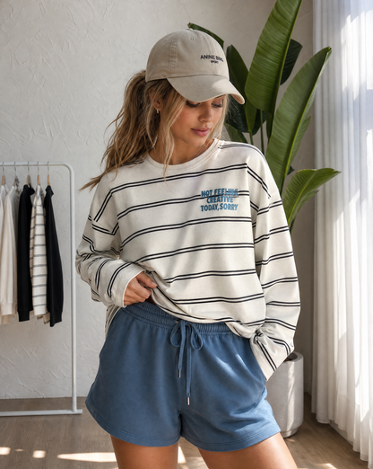 Gestreiftes Oversized Longsleeve "Not feeling creative today, sorry"