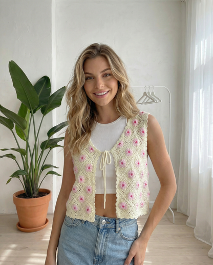 Häkelweste Libelle – Boho Weste mit Blumenmuster
