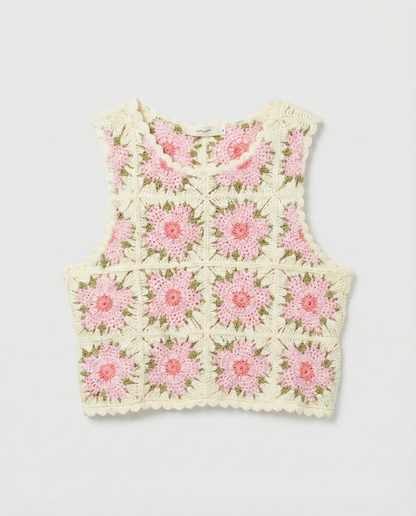 Häkelpullunder Libelle – Boho Top mit Blumenmuster