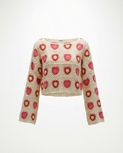 Häkelshirt Stella Packshot – Crochet-Top mit Herzmuster, soulsiders