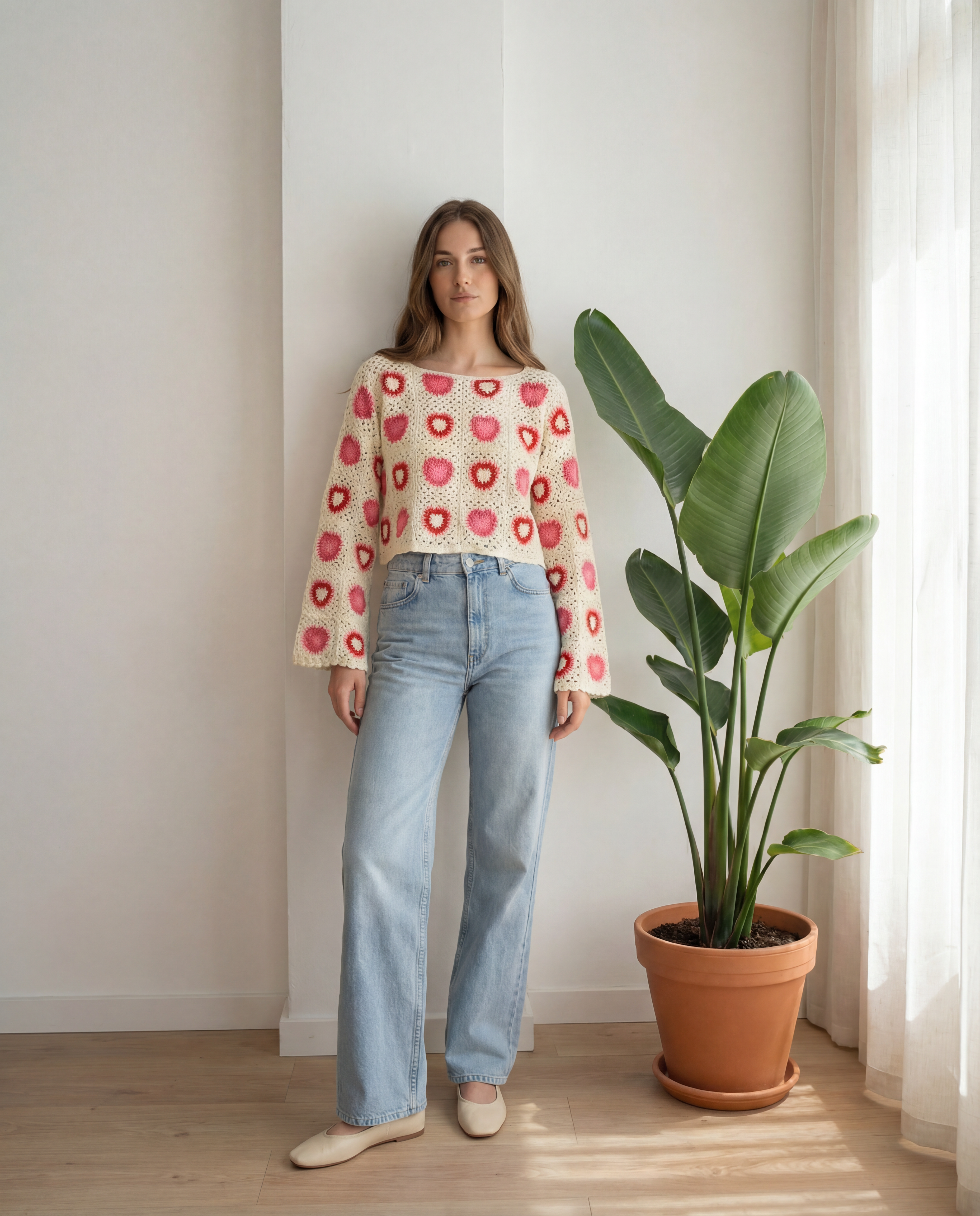 Häkelshirt Stella mit Herzmuster in Beige/Rosa – Crochet-Shirt, soulsiders