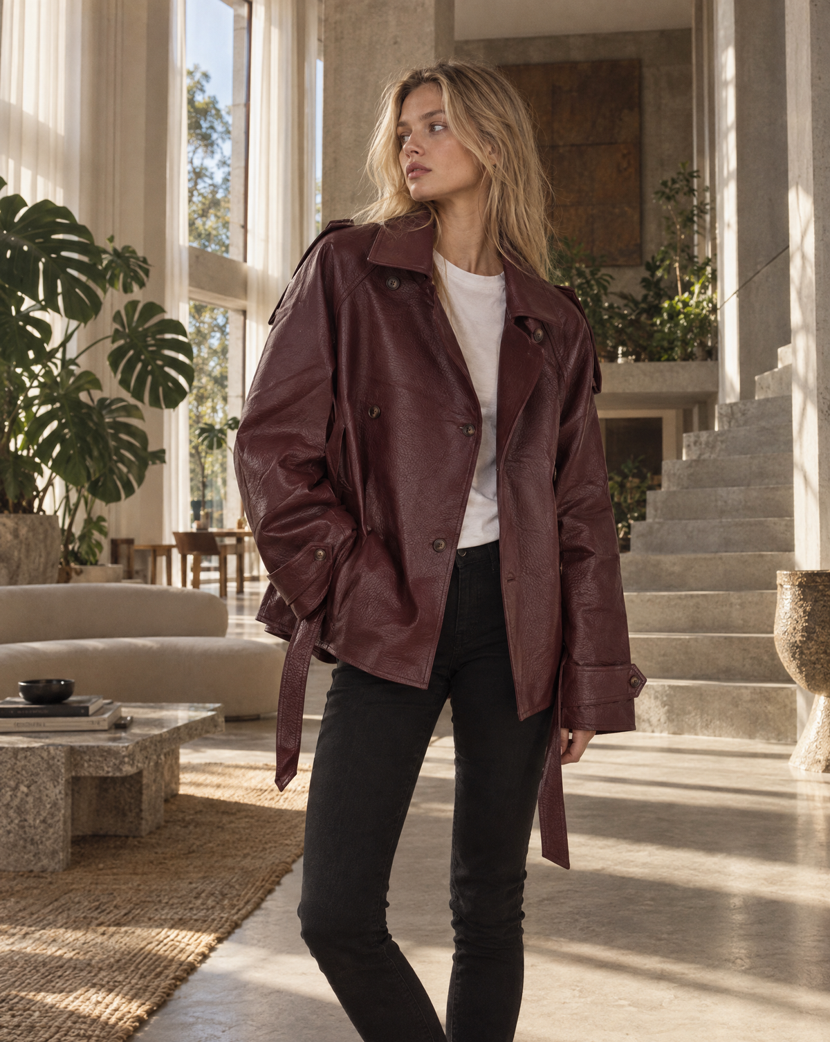 Vegane Lederjacke mit Gürtel &