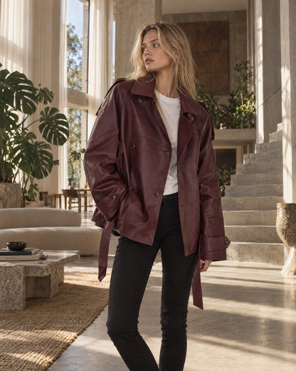Vegane Lederjacke mit Gürtel &