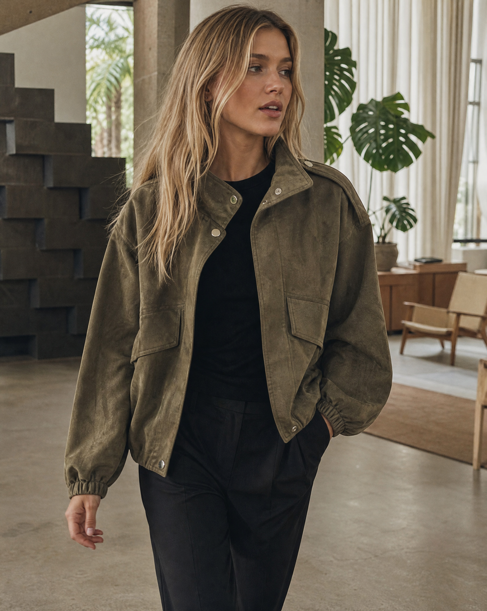 Veloursjacke Nova Khaki Tragebild 2