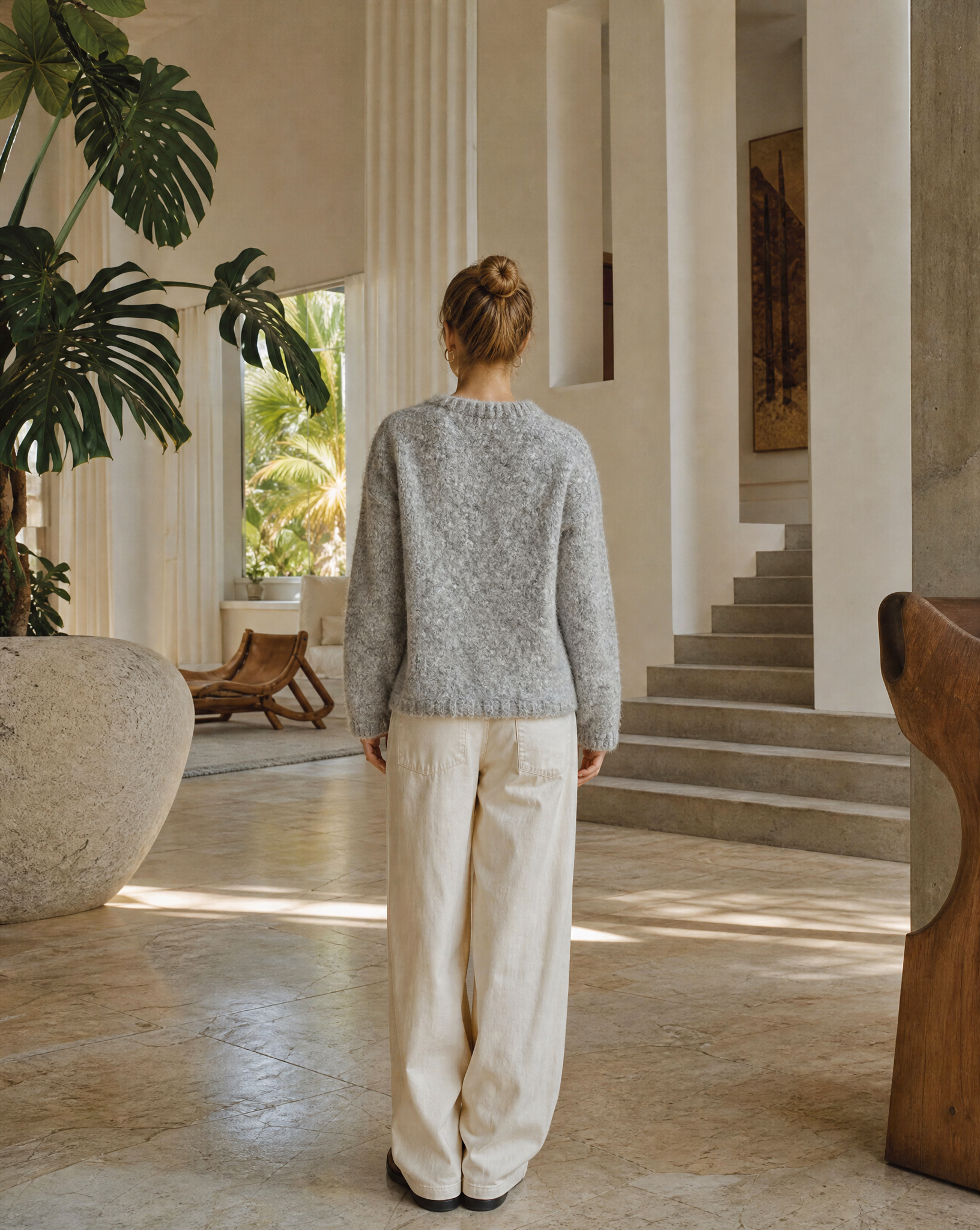 Strickcardigan Teresa Grau Tragebild Rücken