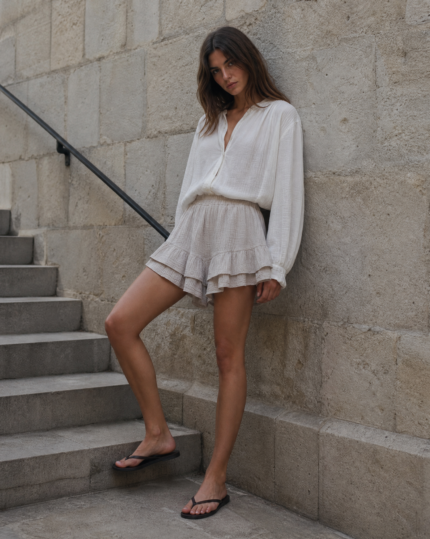 Musselinshorts Cilia Beige - Tragebild