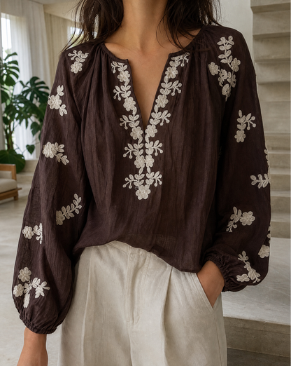 Bluse Agi Braun/Beige Tragebild 2