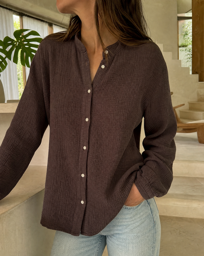 Musselinbluse Fiona Braun Nahaufnahme