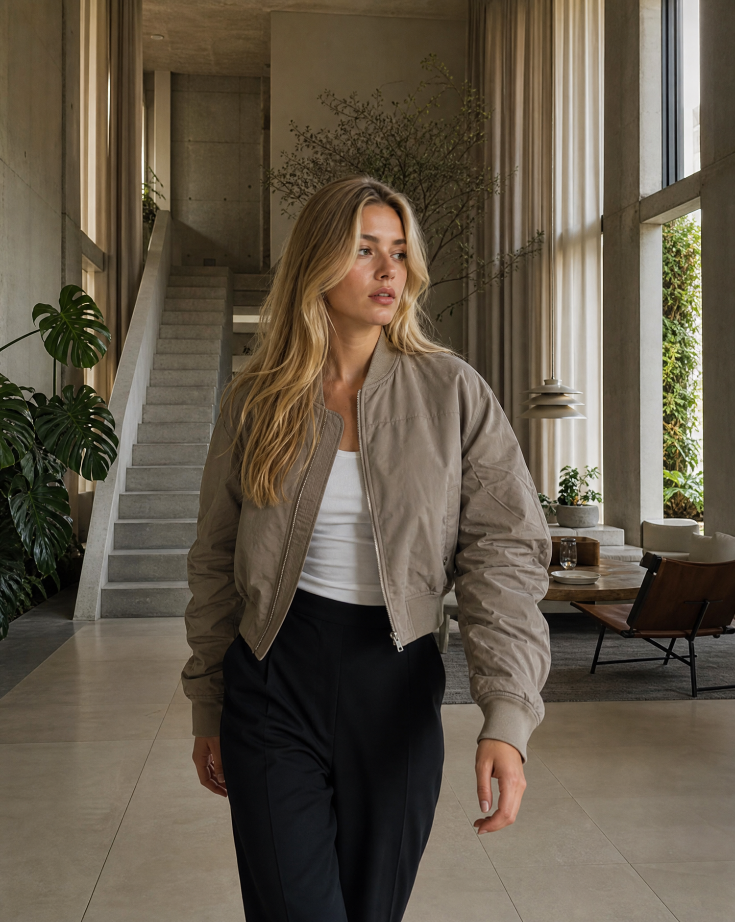 Bomberjacke Frida Taupe Tragebild 2