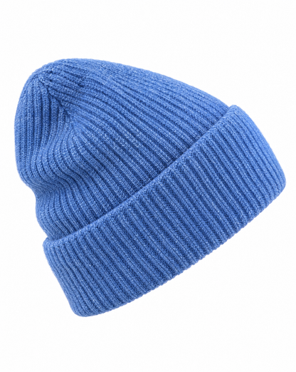 Strickmütze Cosy Crown in Blau - Packshot Seitenansicht