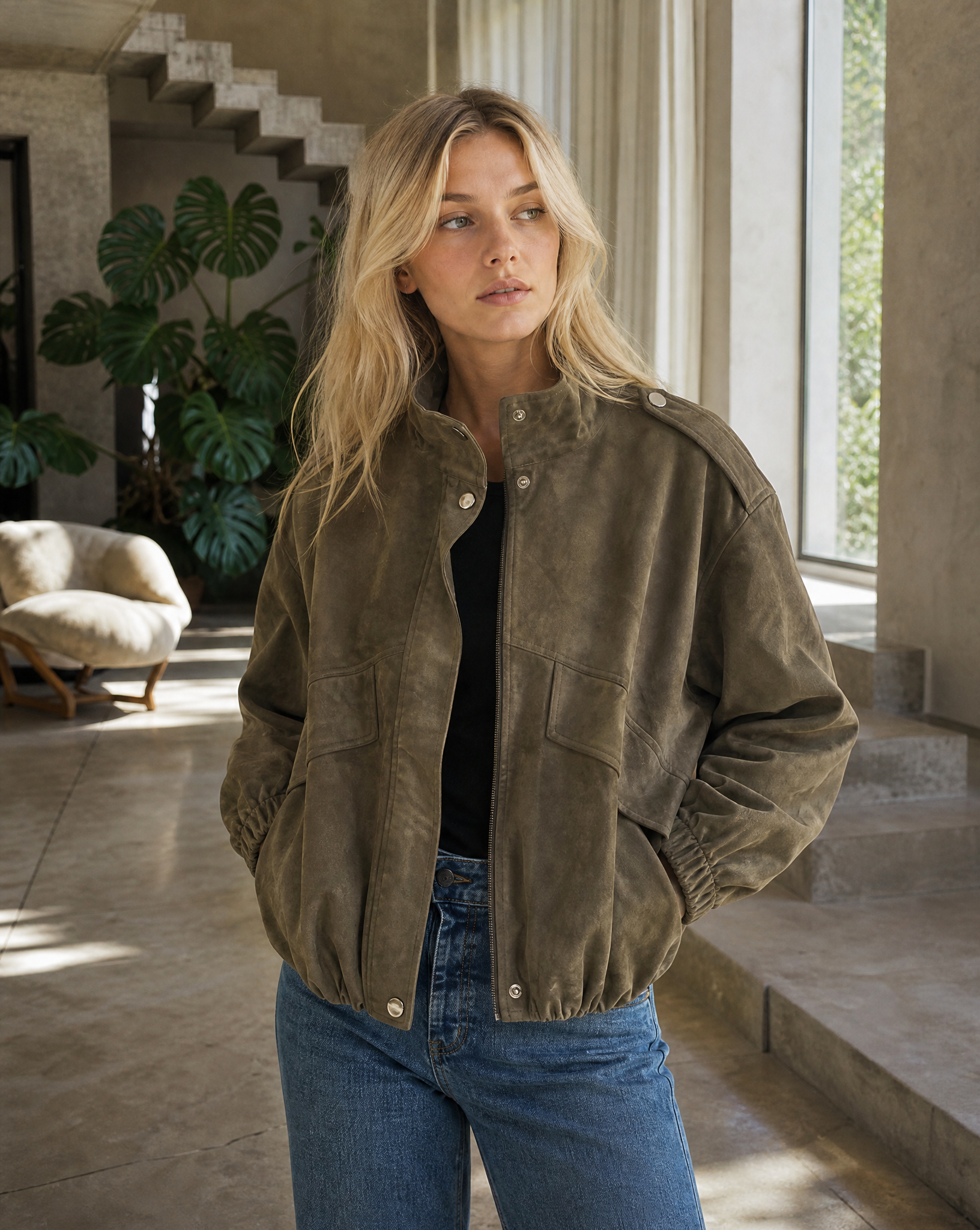 Veloursjacke Nova Khaki Tragebild 1