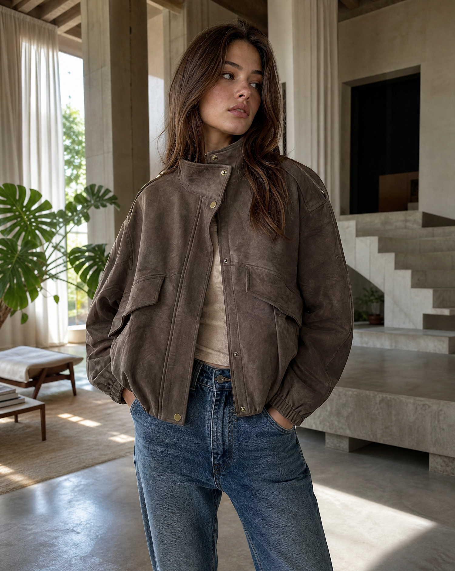 Veloursjacke Nova Braun Tragebild 1