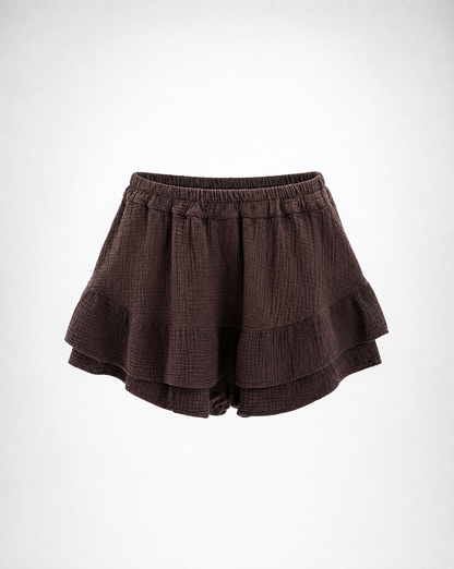 Musselinshorts Cilia Braun - Packshot Vorderseite
