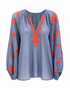Bluse Agi Blau/Korall Packshot vorne